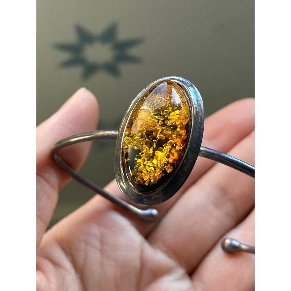 Vintage 925 sterling silver genuine amber bracelet